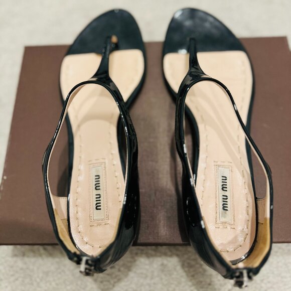 Miu Miu Black, Patent Leather, Crystal Embellishment Sandals. Size 8 - Picture 2 of 2